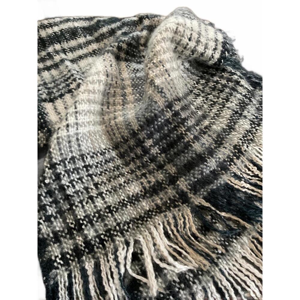 J. Jill Blue/ White/ Gray Plaid Wool Scarf with Fringe